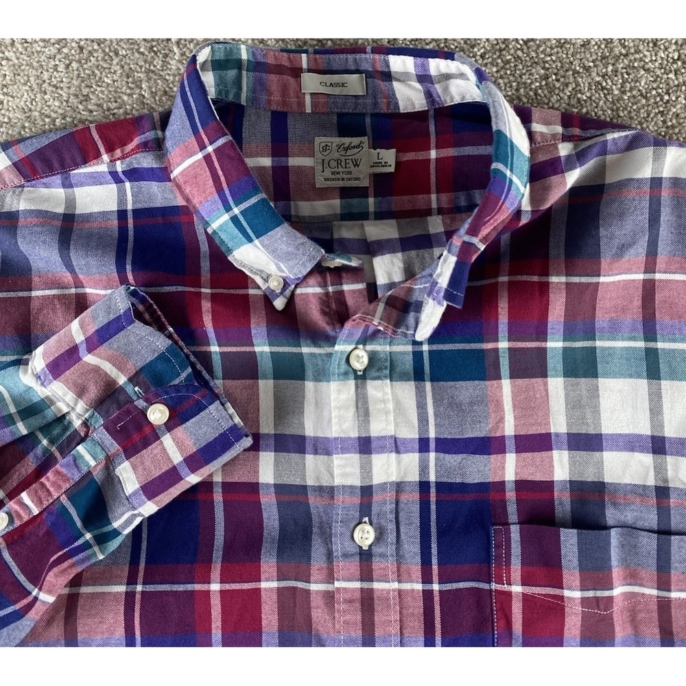 J Crew Mens L New York Broken-In Oxford Shirt Colorful Plaid Cotton Classic Fit